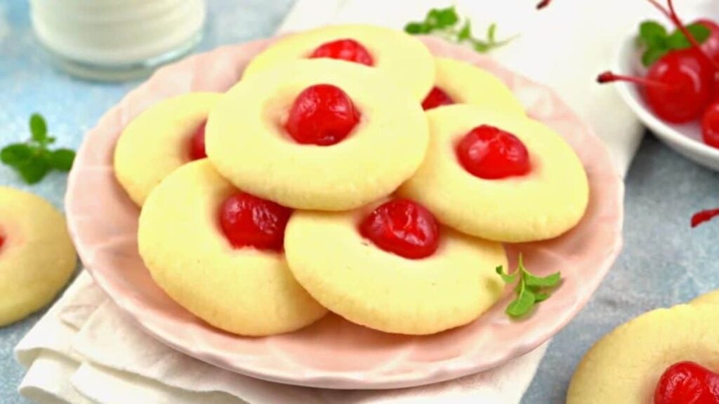 Best Homemade Cherry Almond Shortbread Cookies, homemade and freshly served