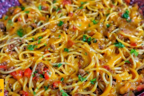 Best One-Pot Taco Spaghetti, homemade and freshly served