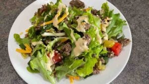 Big Mac Salad with Secret Sauce, homemade and freshly served