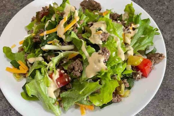 Big Mac Salad with Secret Sauce, homemade and freshly served