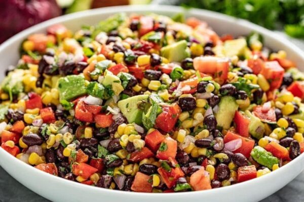 Simple Black Bean and Corn Salad, homemade and freshly served