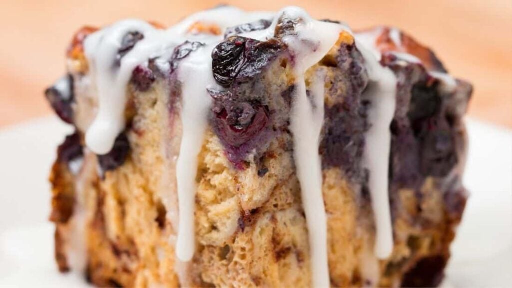 Blueberry Cinnamon Roll Bake, homemade and freshly served