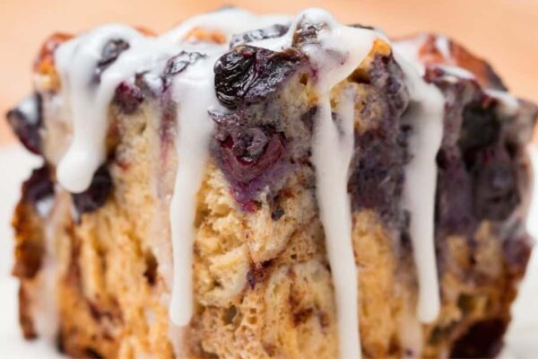 Blueberry Cinnamon Roll Bake, homemade and freshly served