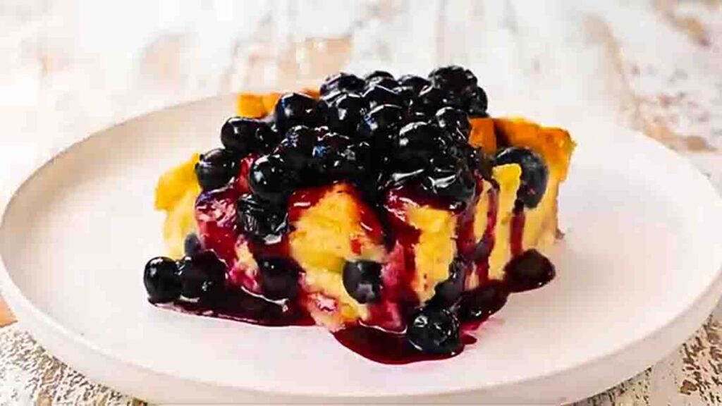 Blueberry French Toast Casserole, homemade and freshly served