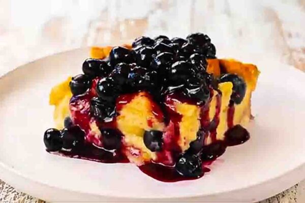 Blueberry French Toast Casserole, homemade and freshly served