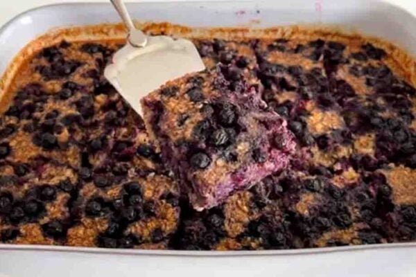 Blueberry Pie Baked Oats Casserole, homemade and freshly served