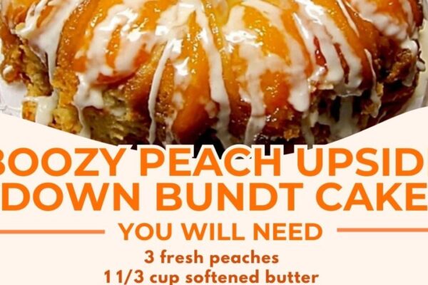 Boozy Peach Upside Down Bundt Cake, homemade and freshly served