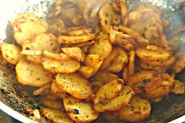 Breakfast Skillet Potatoes And Onions, homemade and freshly served