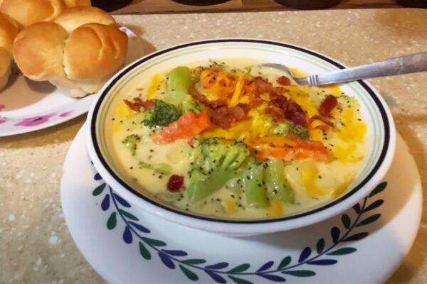 Broccoli and Potato Cheese Soup, homemade and freshly served