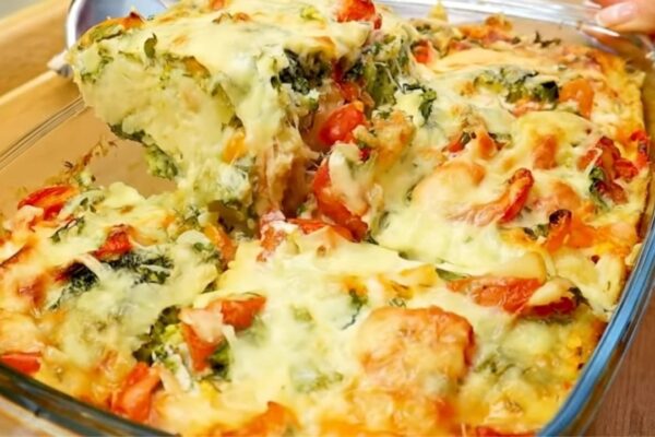 Broccoli Cauliflower Casserole, homemade and freshly served