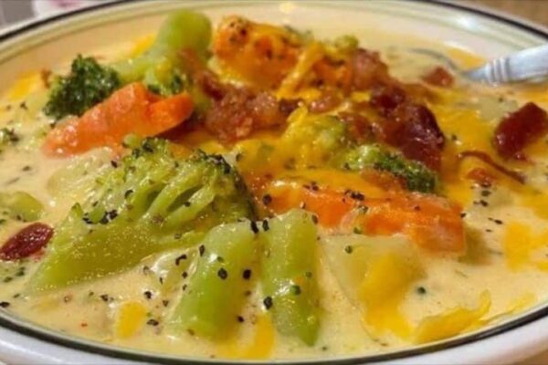 Broccoli and Potato Cheese Soup, homemade and freshly served