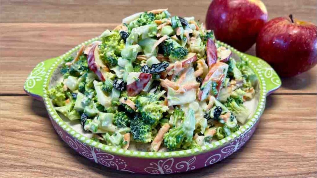 Creamy Broccoli Salad with Apples, homemade and freshly served