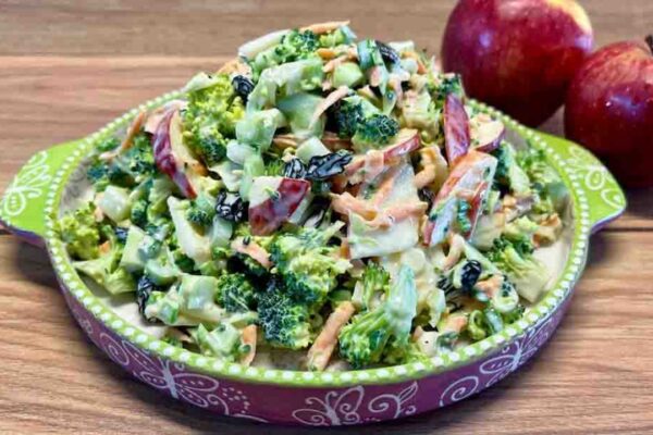 Creamy Broccoli Salad with Apples, homemade and freshly served