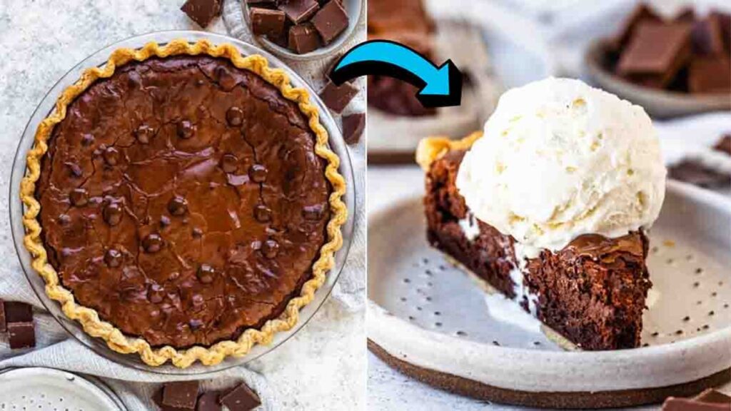 Quick and Easy Brownie Pie, homemade and freshly served
