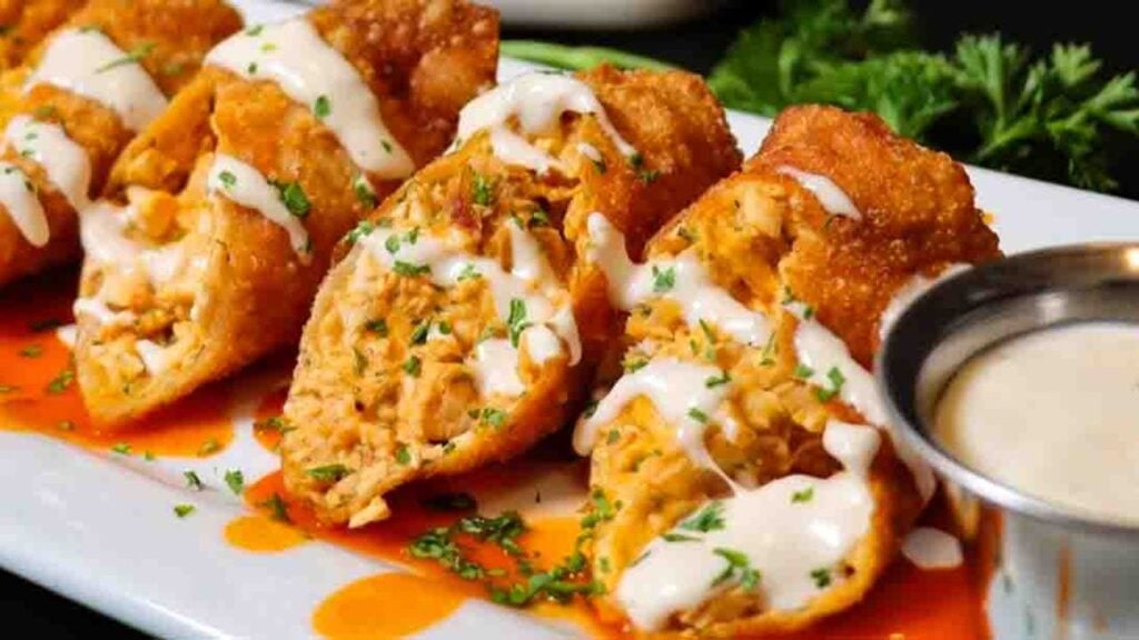 Buffalo Chicken Egg Rolls, homemade and freshly served