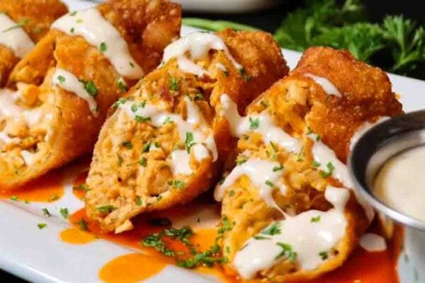 Buffalo Chicken Egg Rolls, homemade and freshly served