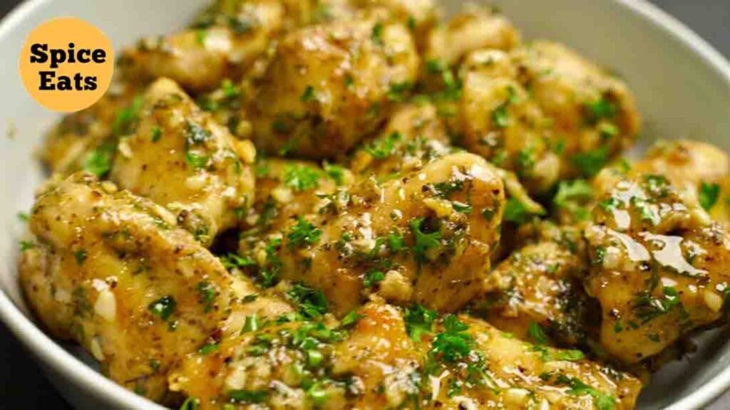 Butter Garlic Chicken Bites, homemade and freshly served