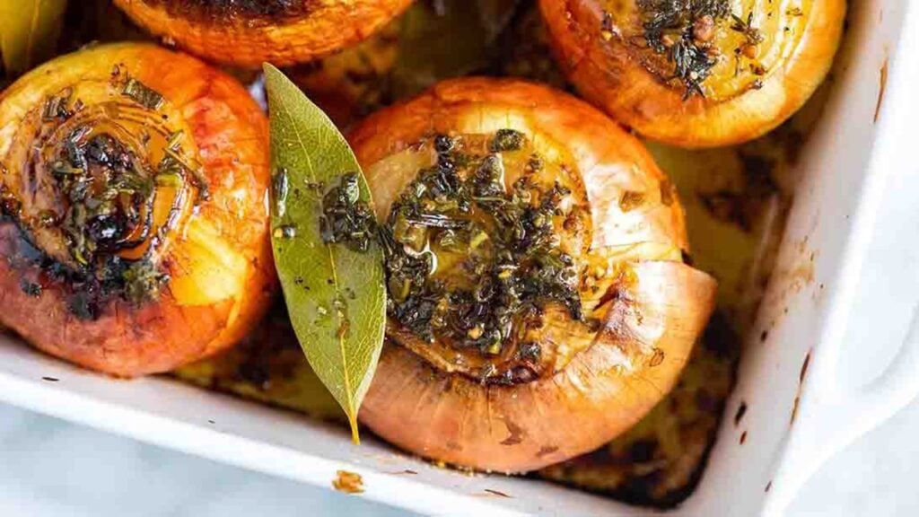 Buttery Whole Roasted Onions with Herbs, homemade and freshly served