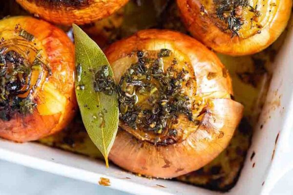 Buttery Whole Roasted Onions with Herbs, homemade and freshly served