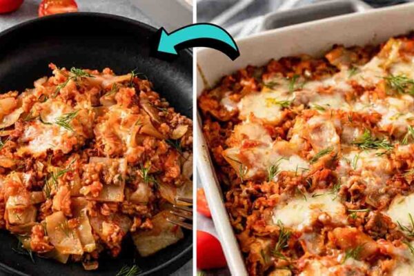 Ground Beef and Cabbage Casserole, homemade and freshly served