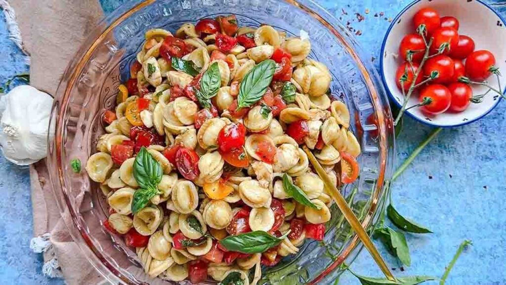 Caprese Pasta Salad, homemade and freshly served