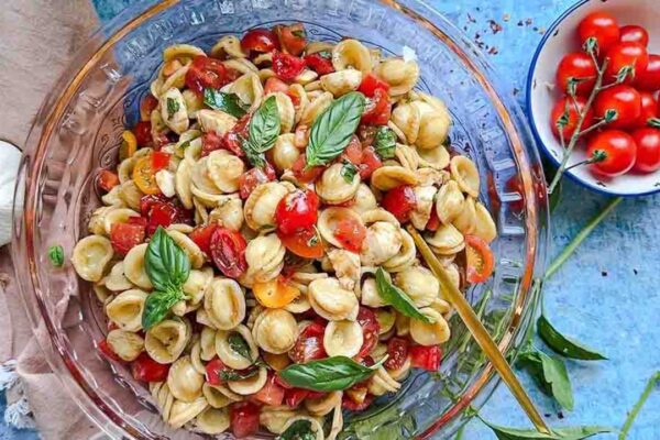 Caprese Pasta Salad, homemade and freshly served
