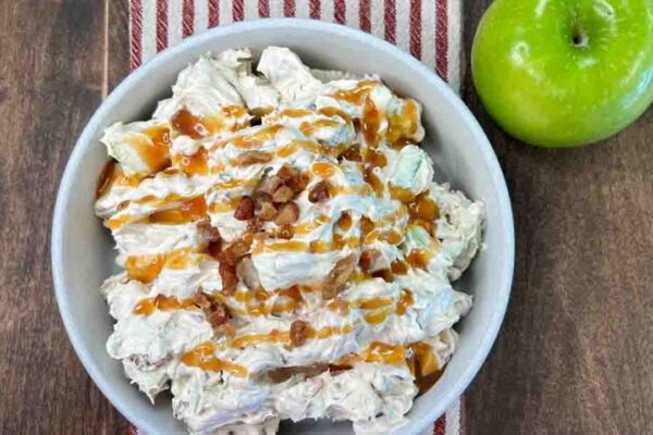 Caramel Apple Crack Pretzel Salad, homemade and freshly served