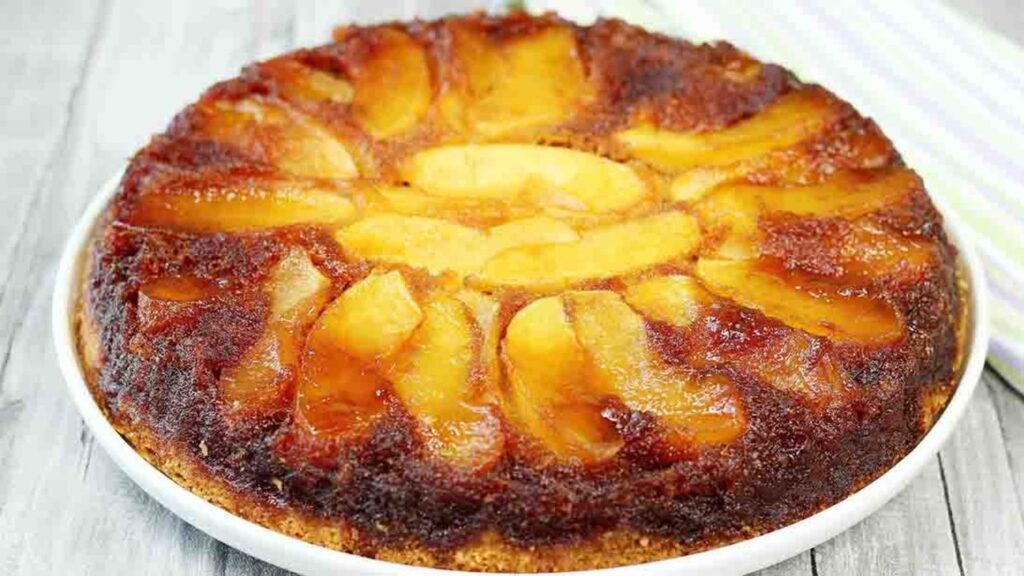 Caramel Apple Upside Down Cake, homemade and freshly served
