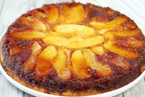 Caramel Apple Upside Down Cake, homemade and freshly served