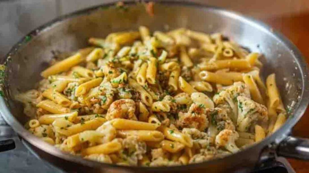 Cauliflower and Garlic Pasta, homemade and freshly served