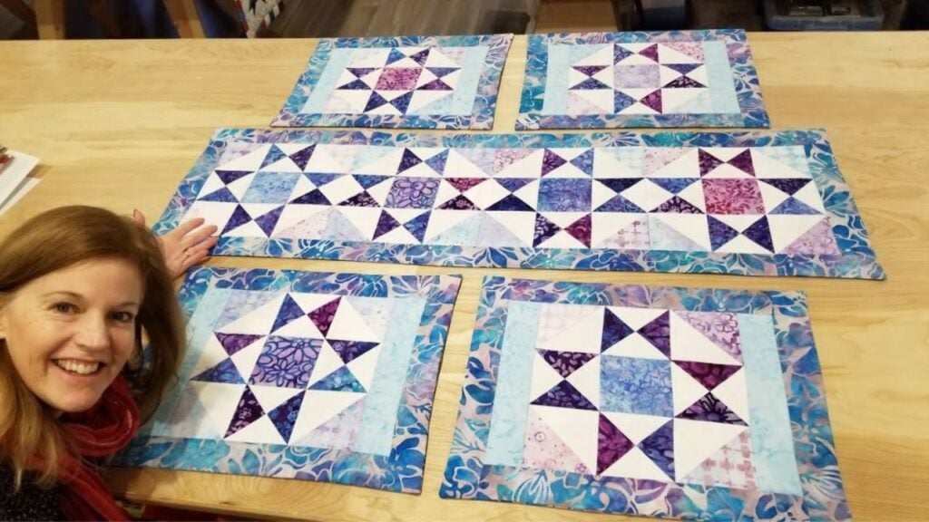 Finished Charming Star Quilt Table Runner and Placemats, a completed DIY project