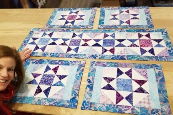 Finished Charming Star Quilt Table Runner and Placemats, a completed DIY project