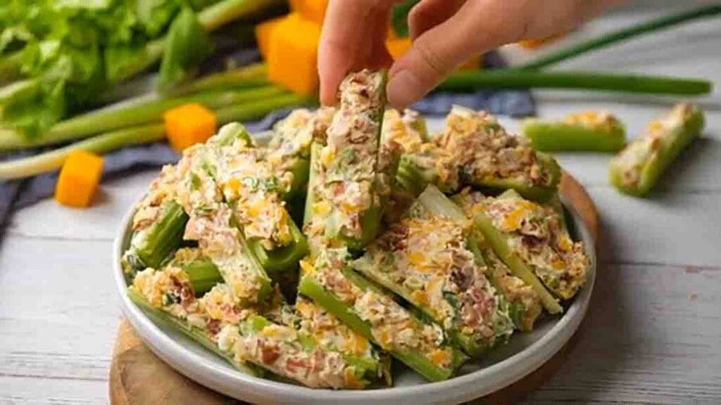 Cheddar Bacon Celery Sticks, homemade and freshly served