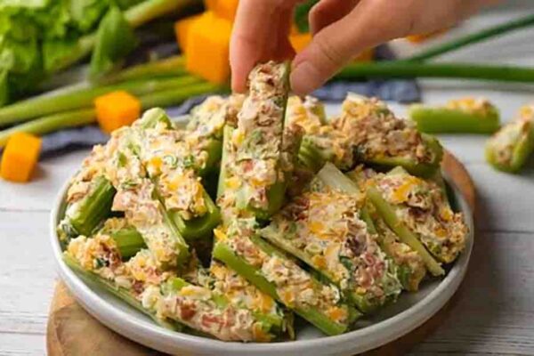 Cheddar Bacon Celery Sticks, homemade and freshly served