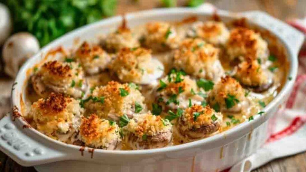 Cheddar Stuffed Mushrooms, homemade and freshly served