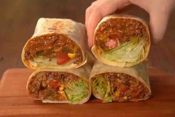 Cheeseburger Burrito, homemade and freshly served
