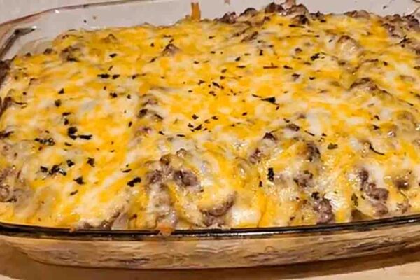 Cheesy Beef and Potato Casserole, homemade and freshly served