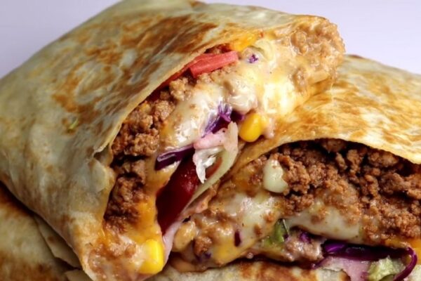 Cheesy Beef Burrito, homemade and freshly served