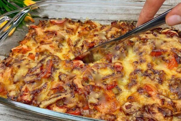 Cheesy Grated Potato Casserole, homemade and freshly served