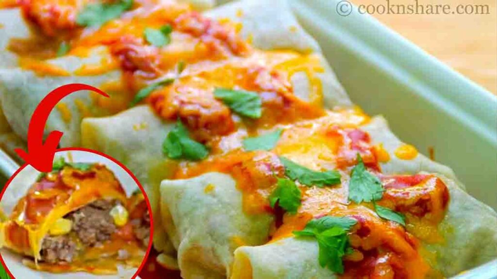 Cheesy Ground Beef Tortillas, homemade and freshly served