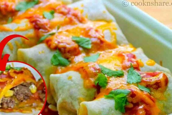 Cheesy Ground Beef Tortillas, homemade and freshly served