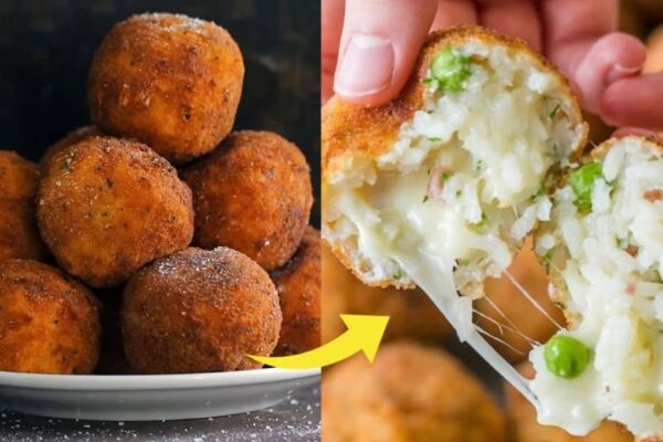 Cheesy Rice Balls, homemade and freshly served
