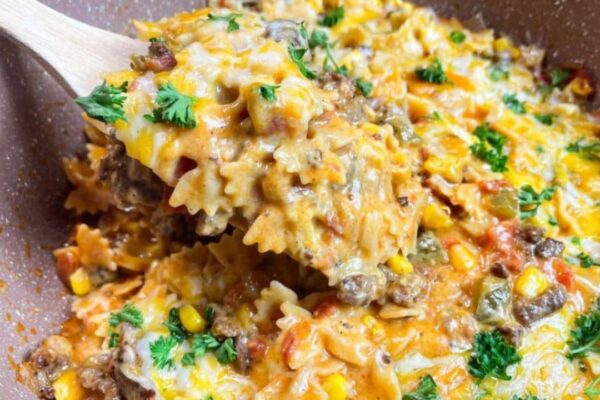 Cheesy Sloppy Joe Pasta Casserole, homemade and freshly served