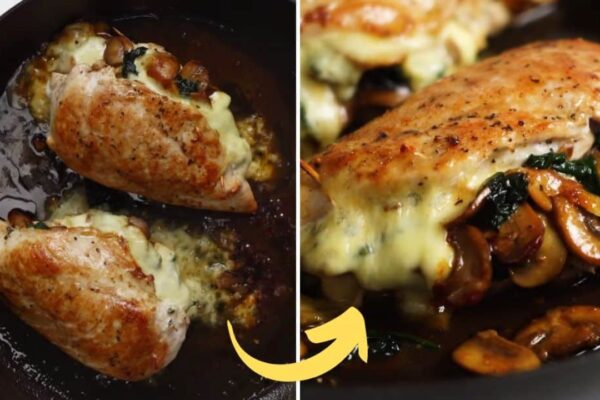 Cheesy Spinach & Mushroom Stuffed Chicken Breast, homemade and freshly served
