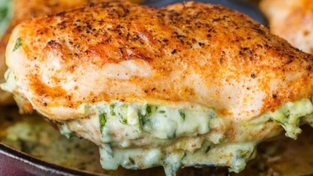 Cheesy Spinach Stuffed Chicken Breasts, homemade and freshly served