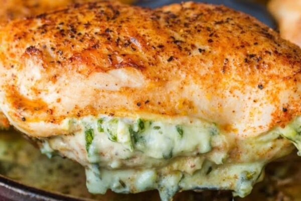 Cheesy Spinach Stuffed Chicken Breasts, homemade and freshly served