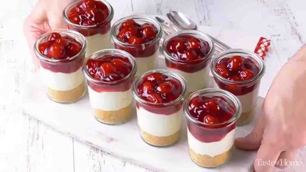 Cherry Cream Cheese Dessert Cups, homemade and freshly served