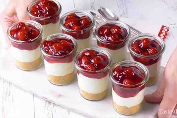 Cherry Cream Cheese Dessert Cups, homemade and freshly served