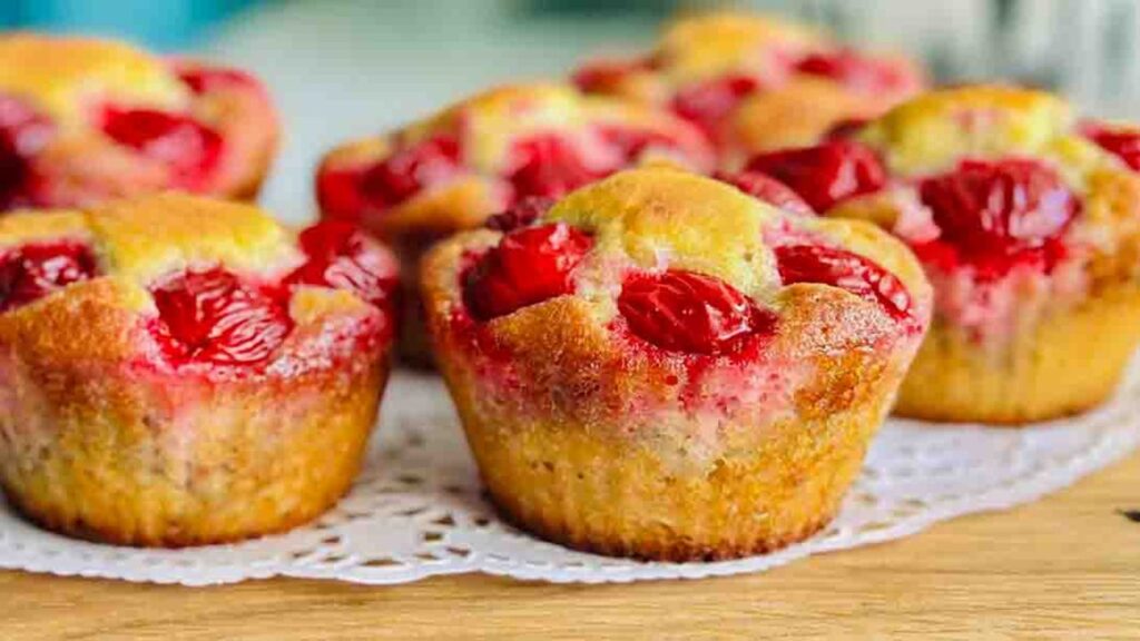Easy Cherry Muffins, homemade and freshly served
