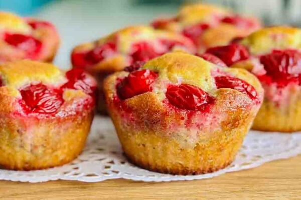 Easy Cherry Muffins, homemade and freshly served